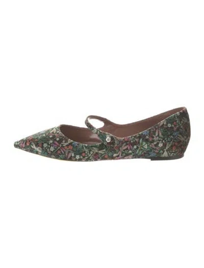 Pre-owned Tabitha Simmons Velvet Floral Print Mary Jane Flats In Green