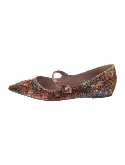 Pre-owned Tabitha Simmons Velvet Paisley Print Mary Jane Flats In Red