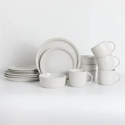 Table 12 Tda Series  16-piece Dinnerware Set, Parchment Embossed Dish Set For 4 In Cream