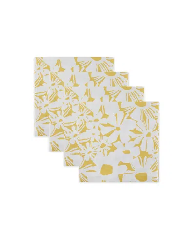 Tableau Blooms Bright Set Of 4 Napkins, 8.25" X 8.25" In Yellow