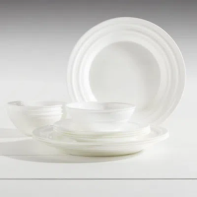 Tabletops Gallery 12-piece Opal Glass Coupe Dinnerware Set In Ridges