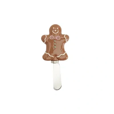 Tabletops Gallery 3-piece Gingerbread Man Stoneware Serving Bowl Set With Gingerbread Cheese Spreader In Brown;red