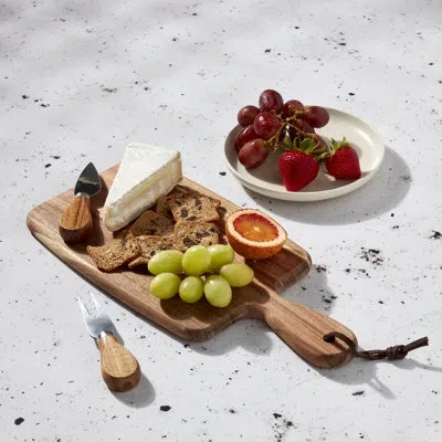 Tabletops Gallery Acacia Wood 3-piece Rectangular Serving Board Set With Cheese Knives In Brown