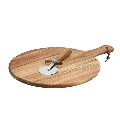 Tabletops Gallery Acacia Wood Pizza Peel With Pizza Cutter In Medium Wood