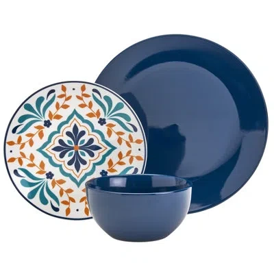 Tabletops Gallery Camila 12 Piece Red Porcelain Round Dinnerware Set - Service For 4 In Navy