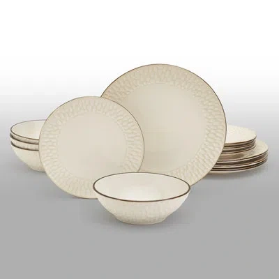 Tabletops Gallery Embossed Dinnerware  12pc Set In Ivory