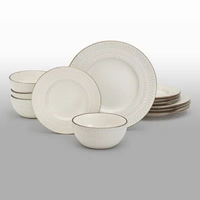 Tabletops Gallery Embossed Dinnerware  12pc Set In Red;ivory