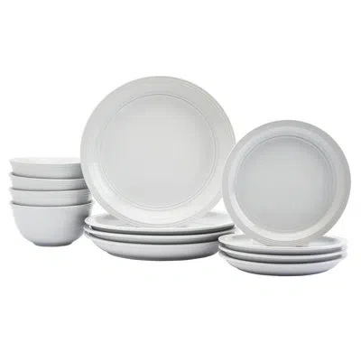 Tabletops Gallery Farmhouse 12 Piece White Stoneware Round Dinnerware Set- Service For 4