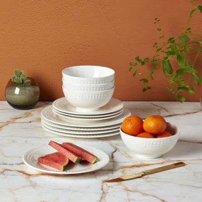 Tabletops Gallery Ivory Dinnerware Tabletops 12 Piece Set Bloom (dinner Plate, Salad Plate, Cereal Bowl) White Vitrifi