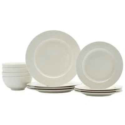 Tabletops Gallery Ivory Dinnerware  12pc Round Set- Embossed In White