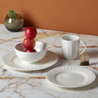 Tabletops Gallery Ivory Dinnerware  Mosaico 16 Piece Set Embossed Bone White Porcelain (dinner Plate,