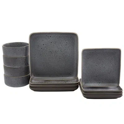 Tabletops Gallery Madison  12 Piece Square Reactive Glaze Dinnerware Set In Navy