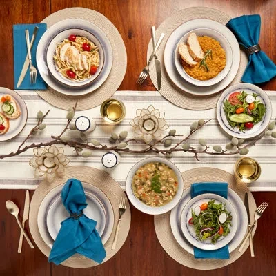 Tabletops Gallery Reactive Glaze Dinnerware  12 Piece Set Bastille In Beige