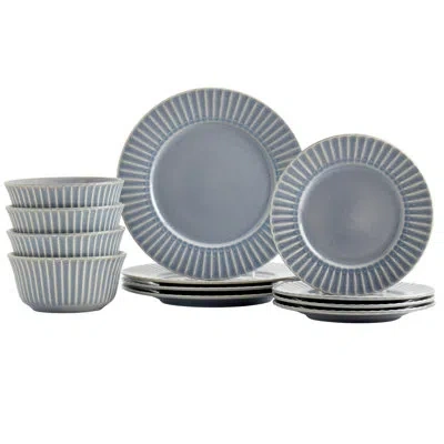 Tabletops Gallery Richmond Collection- 12 Piece Stoneware Embossed Dinnerware Set In Gray