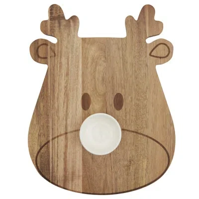 Tabletops Gallery Set Of 2 Reindeer Acacia Wood Serving Board With Ceramic Bowl In Brown