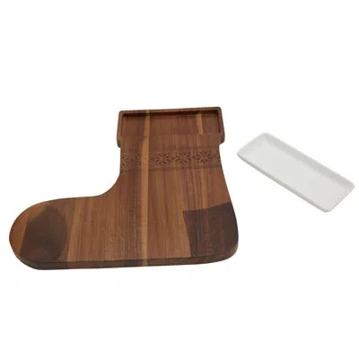 Tabletops Gallery Set Of 2 Stocking Acacia Wood Serving Board With Ceramic Bowl In Brown