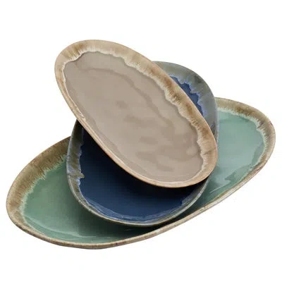 Tabletops Gallery Tuscan 3 Piece Platter Set In Blue;brown;green