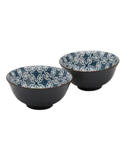 Tabletops Unlimited 6" Blue Pattern Embossed Stoneware Ramen Noodle Bowls, Set Of 2