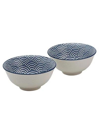 Tabletops Unlimited 6" Wave Embossed Stoneware Ramen Noodle Bowls, Set Of 2 In Blue