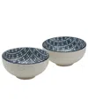 Tabletops Unlimited 6.5" White Honeycomb Embossed Stoneware Ramen Noodle Bowls, Set Of 2 In Blue