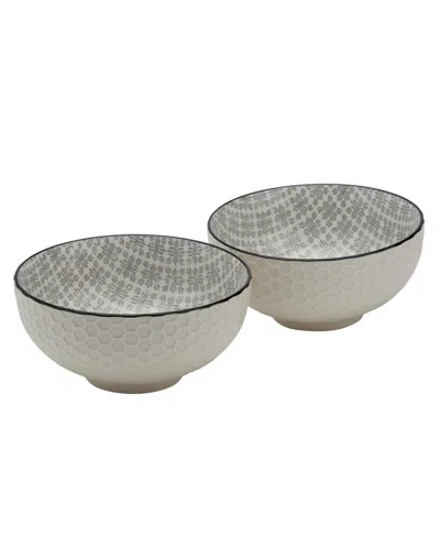Tabletops Unlimited 6.5" White Honeycomb Embossed Stoneware Ramen Noodle Bowls, Set Of 2 In Grey