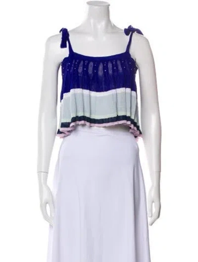 Pre-owned Tabula Rasa Linen Colorblock Pattern Crop Top In White