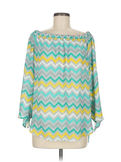 Pre-owned Tacera 3/4 Sleeve Blouse In Blue