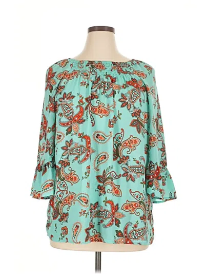 Pre-owned Tacera 3/4 Sleeve Blouse In Teal
