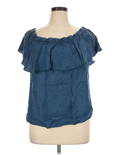 Pre-owned Tacera Short Sleeve Blouse In Blue
