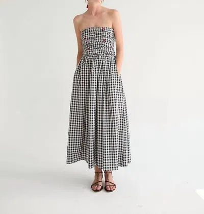 Tach Betsy Strapless Gingham Floral Decal Dress In Black Gingham
