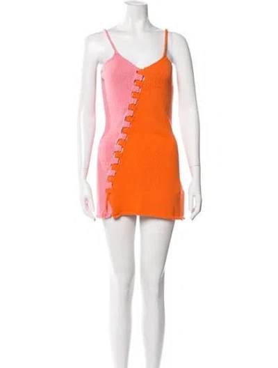 Pre-owned Tach Clothing Colorblock Pattern Mini Dress In Orange