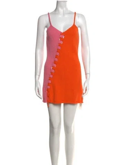 Pre-owned Tach Clothing Colorblock Pattern Mini Dress In Orange