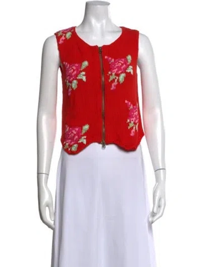 Pre-owned Tach Clothing Floral Print Crew Neck Sweater In Red