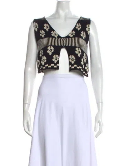 Pre-owned Tach Clothing Floral Print Crew Neck Sweater In White