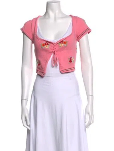 Pre-owned Tach Clothing Floral Print Open Front Sweater In Pink