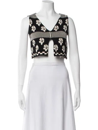 Pre-owned Tach Clothing Floral Print V-neck Crop Top In Black