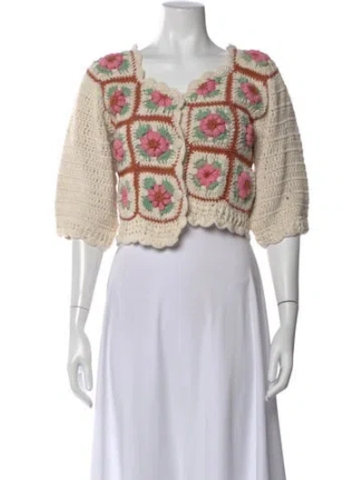 Pre-owned Tach Clothing Floral Print V-neck Sweater In Neutral