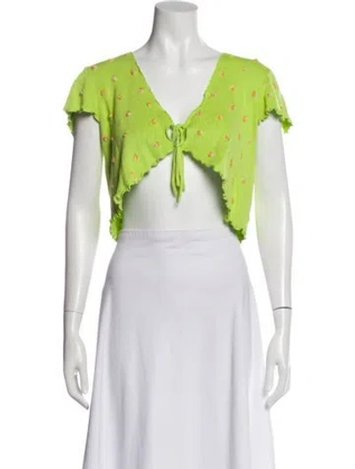 Pre-owned Tach Clothing Graphic Print V-neck Crop Top In Green