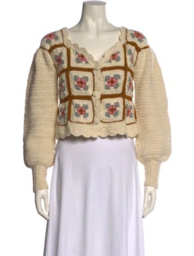 Pre-owned Tach Clothing Merino Wool Floral Print Sweater In Neutral