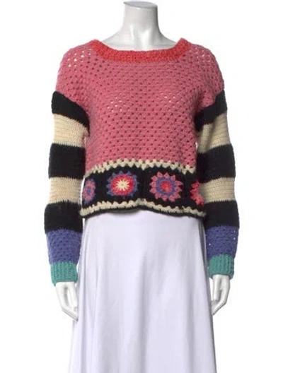 Pre-owned Tach Clothing Patterned Crew Neck Sweater In Pink
