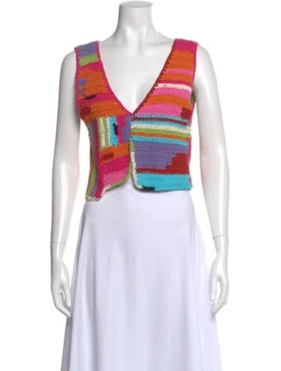 Pre-owned Tach Clothing Patterned V-neck Crop Top In Pink