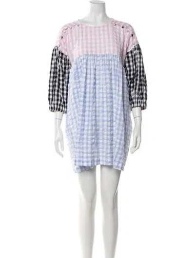 Pre-owned Tach Clothing Plaid Print Mini Dress In Blue