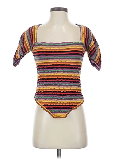 Pre-owned Tach Clothing Short Sleeve Top Yellow Square Neckline Tops