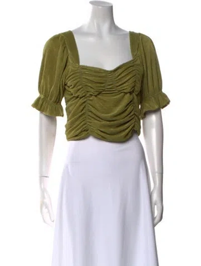 Pre-owned Tach Clothing Square Neckline Short Sleeve Crop Top In Green