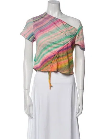 Pre-owned Tach Clothing Striped One-shoulder Crop Top In Pink