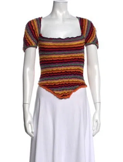 Pre-owned Tach Clothing Striped Square Neckline Crop Top In Pink