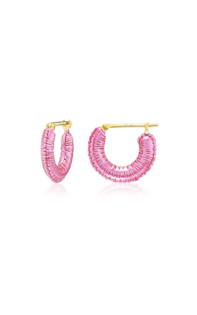 Tacit 14k Yellow Gold Balloon Huggies In Pink