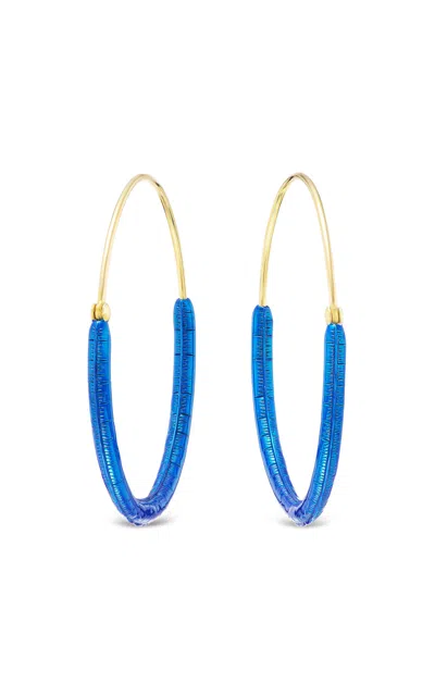 Tacit 14k Yellow Gold Large Balloon Color Hoops In Blue