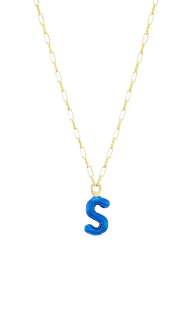 Tacit 14k Yellow Gold Mini Color Balloon Letter Necklace In Blue