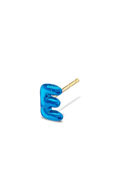 Tacit 14k Yellow Gold Mini Color Letter Arcade Single Stud In Blue